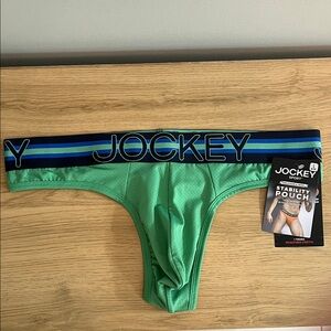 NWT Jockey Sport Green Thong with Blue Accents